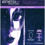 A purple and black poster with a mask on it