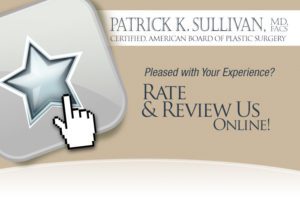 A business card with the name of patrick k. Sullivan, certified american board of plastic surgery