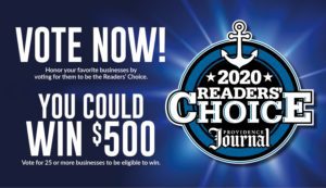 A banner that says, " 2 0 2 0 reader 's choice awards. Providence journal."